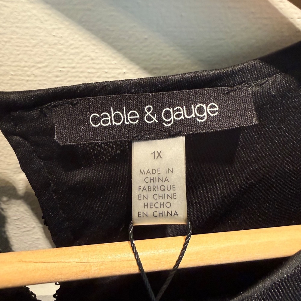 NWT CABLE & GAUGE Top Black Green Sequin Leaf Mesh Top Blouse CSTP04434W Size 1X - Picture 5 of 12